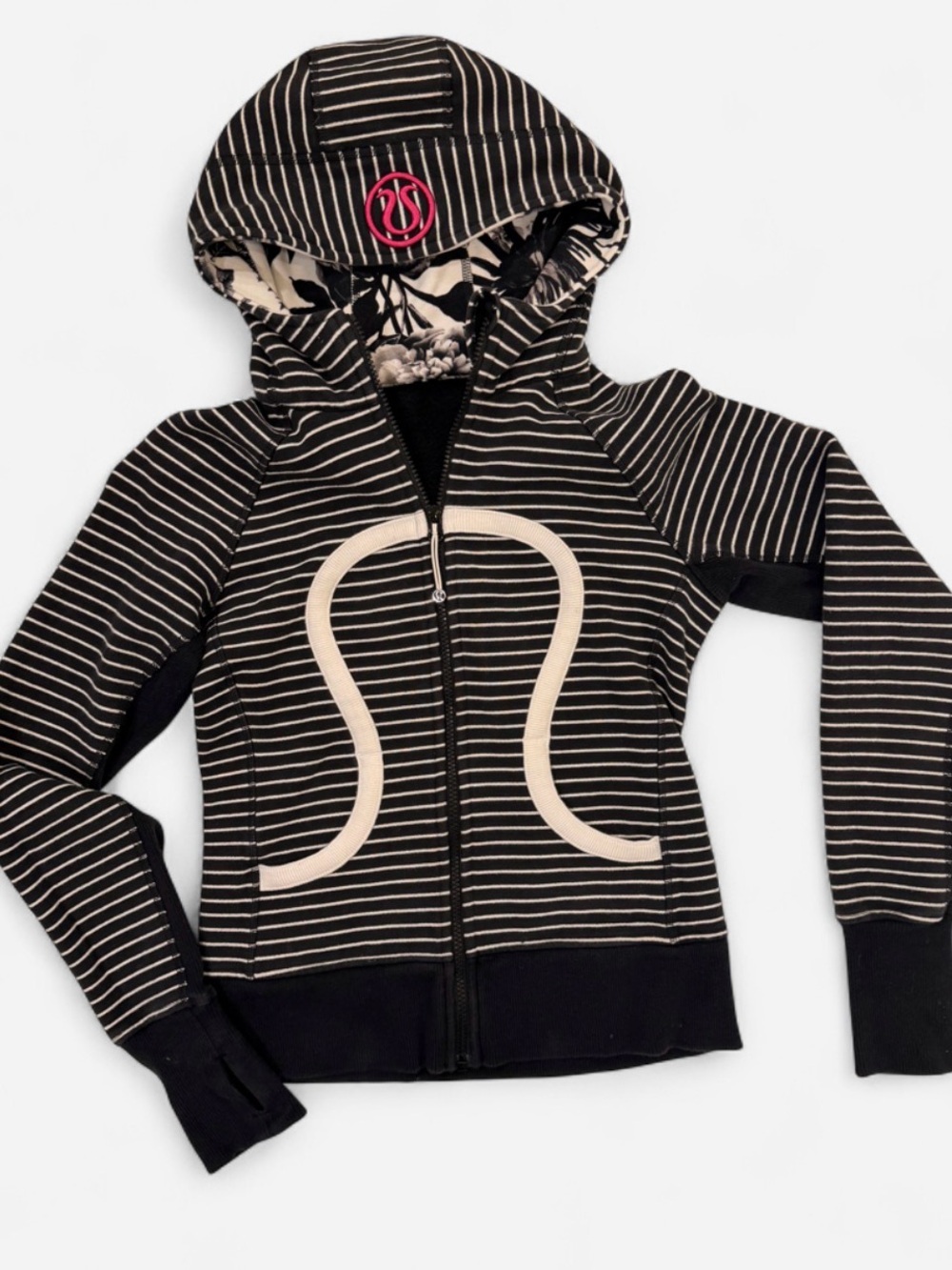 RARE Lululemon Scuba Hoodie Parallel Stripe Black White Brisk Bloom Size 4